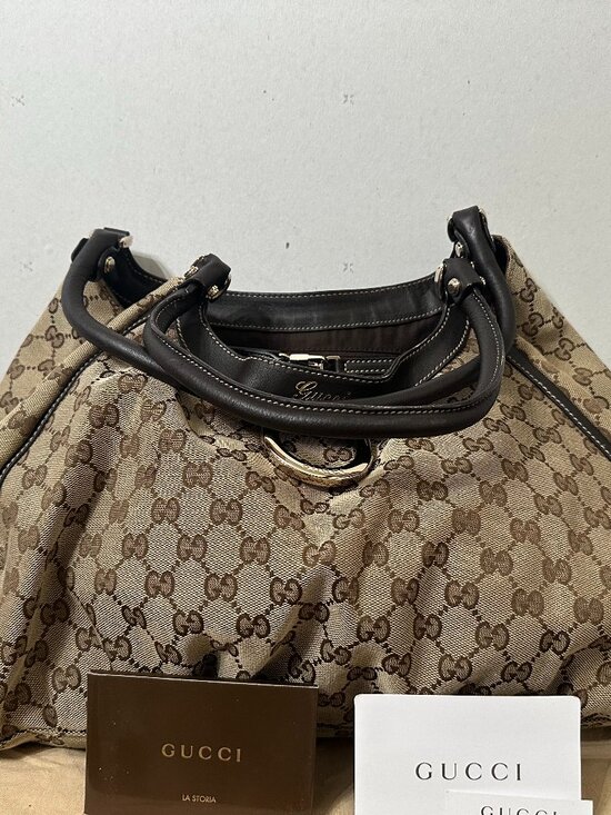 Gucci Handbags - Gucci Abbey D-Ring GG Canvas Hobo Shoulder Bag Brown Serial 189685